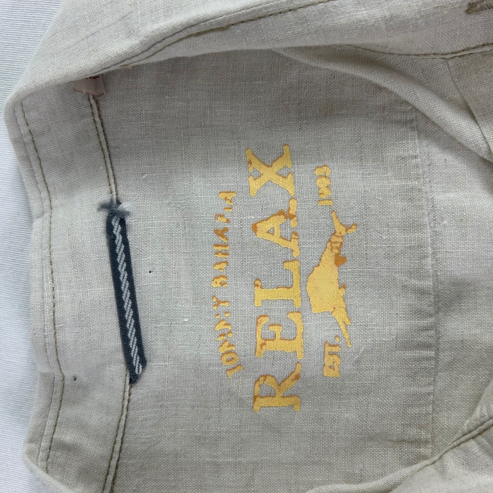 Tommy Bahama Relax Linen Button Up Short Sleeve Camp Shirt Beige‎ Large - Picture 7 of 13
